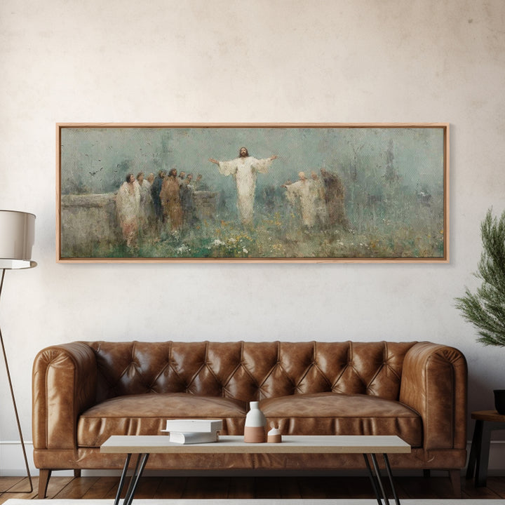 Eternal Return, Framed Canvas Print, Christian Wall Art, Panoramic Print, Jesus Painting, Christian Christmas Art, Modern Christian Paintin