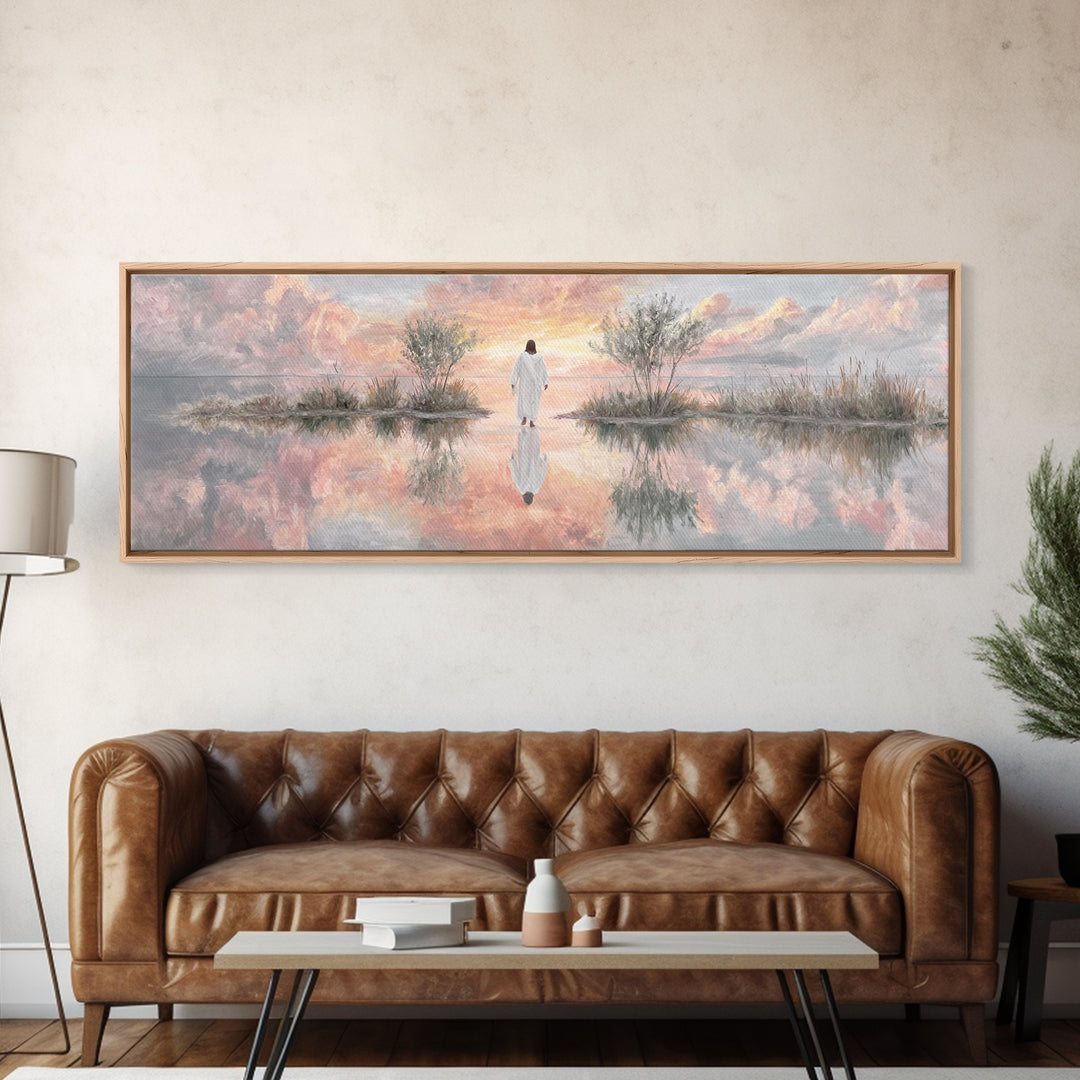 Heaven’s Quiet Path, Framed Canvas Print, Panoramic Wall Art, Christian Art Canvas, Jesus Painting, Unique Christian Art, Christian Wall Ar