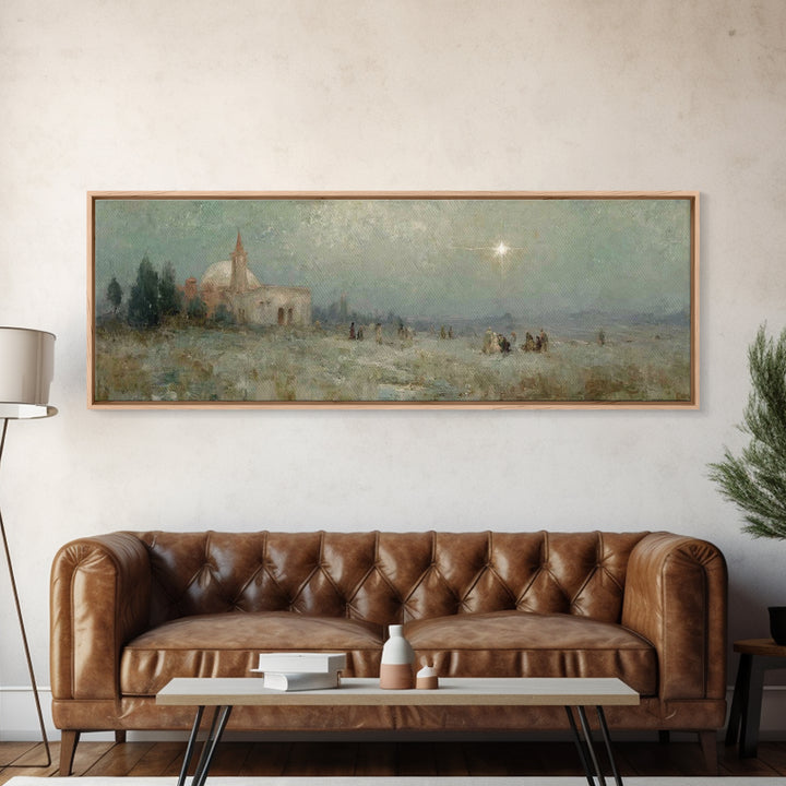 Silent Night Journey, Framed Canvas Print, Christian Wall Art, Christian Art Canvas, Panoramic Print, Christmas Art, Modern Christian Art