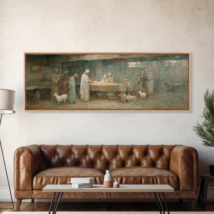 Holy Manger Light – Framed Canvas Print – Christian Wall Art – Christian Art Canvas – Panoramic Wall Art – Christmas Art – Christian Decor