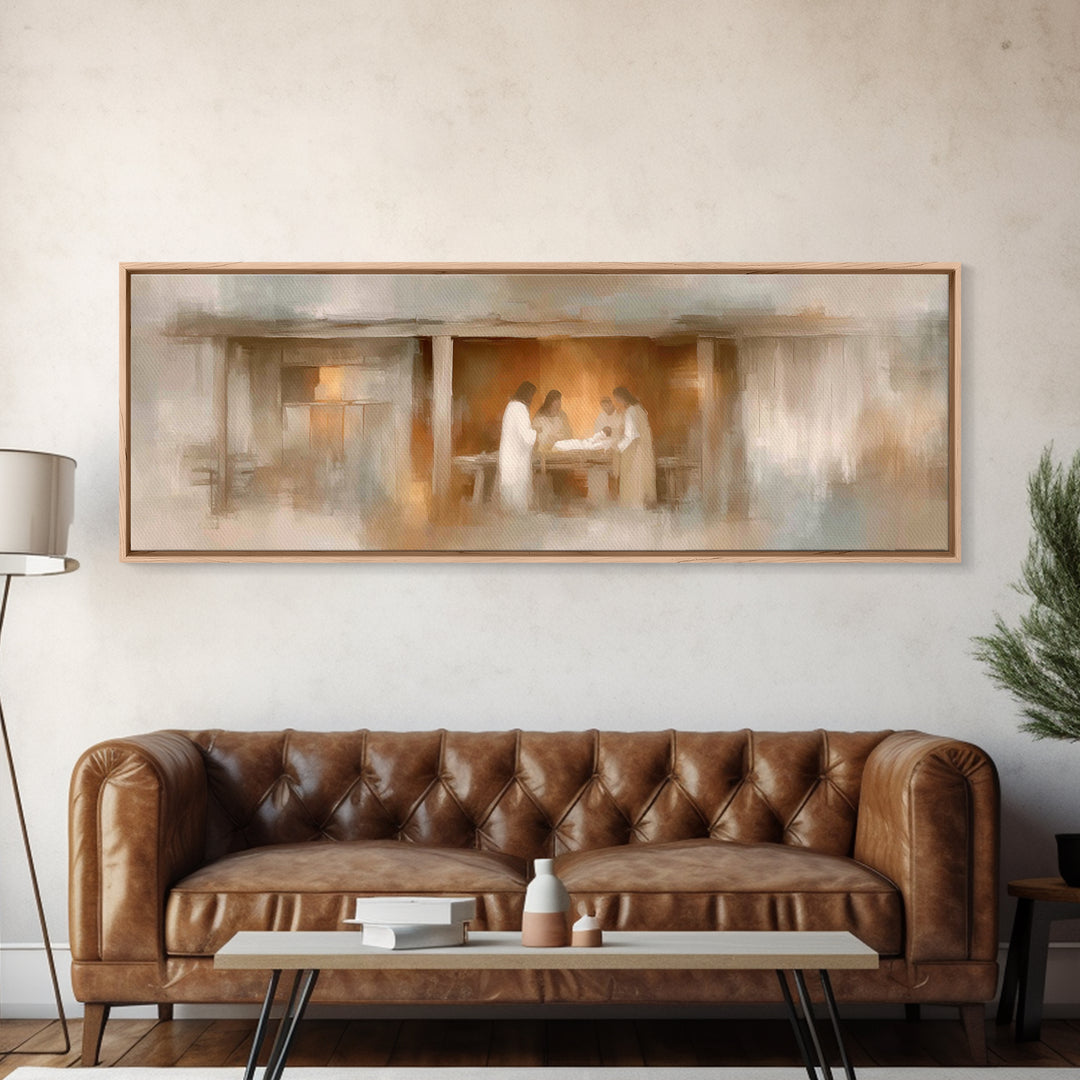 Stable Of Peace, Framed Canvas Print, Christian Wall Art, Christian Art Canvas, Panoramic Art, Christmas Art, Christian Christmas Decor