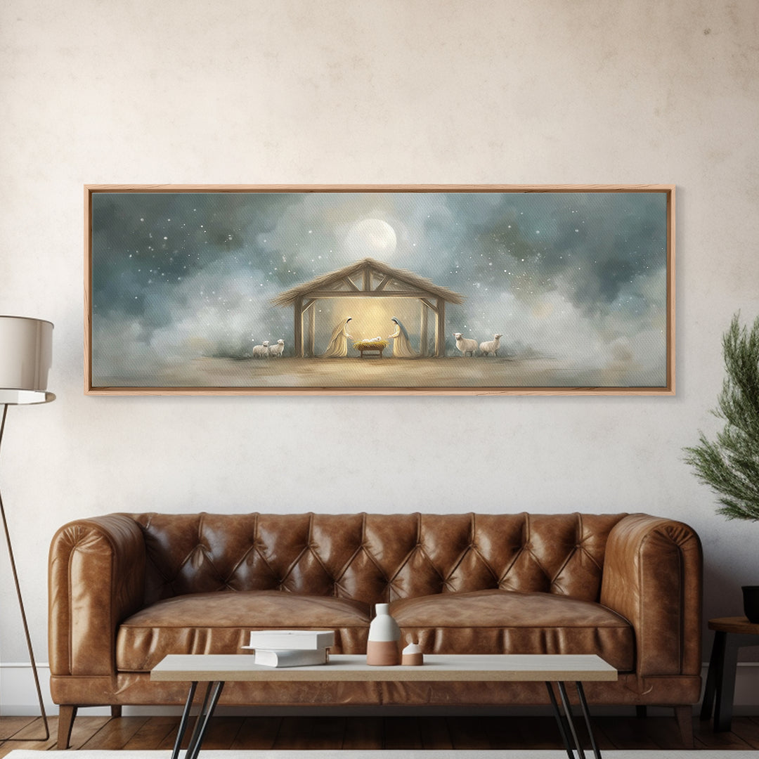 Peaceful Holy Night – Framed Canvas Print – Christian Wall Art – Christian Art Canvas – Extra Wide Art – Christmas Art – Christian Christma