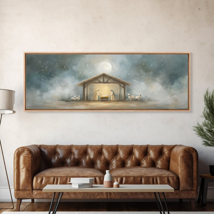 Peaceful Holy Night – Framed Canvas Print – Christian Wall Art – Christian Art Canvas – Extra Wide Art – Christmas Art – Christian Christma