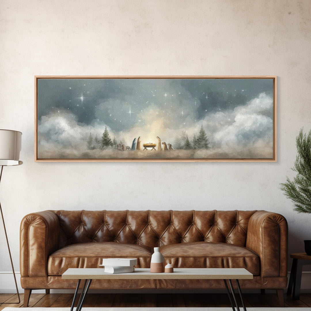 Star Of Winter Grace – Framed Canvas Print – Panoramic Art – Christian Wall Art – Christian Art Canvas – Christmas Art – Jesus Painting – C