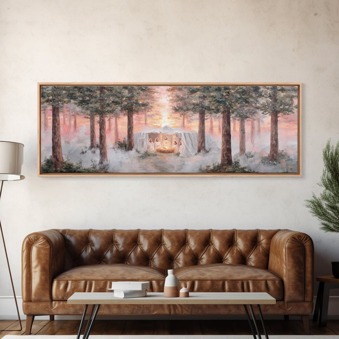 Forest Nativity Light, Framed Canvas Print, Panoramic Wall Art, Christian Wall Art, Christian Art Canvas, Christmas Art, Christian Christma