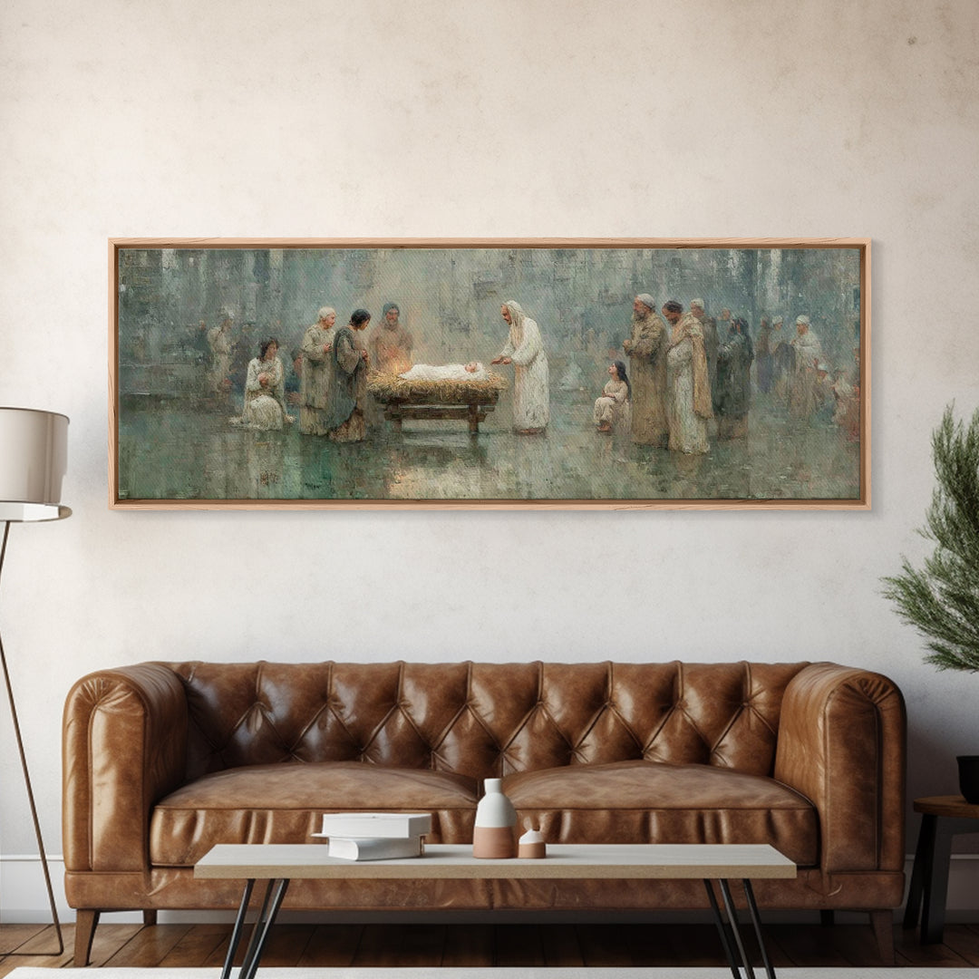 Gathered In Holiness | Framed Canvas Print | Panoramic Painting | Christian Wall Art | Christian Art Canvas | Christmas Art | Jesus Christm