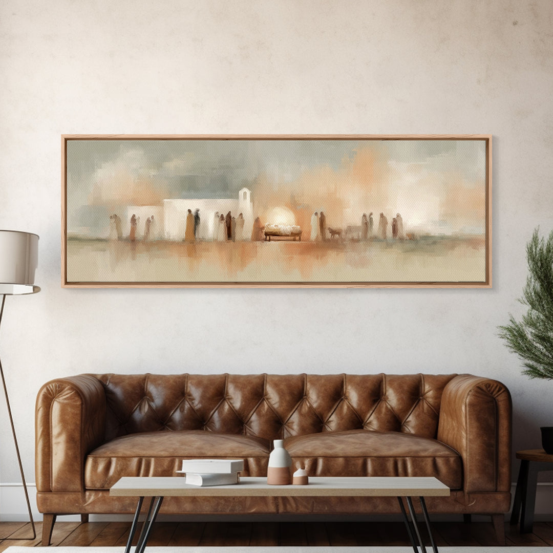 Bethlehem Evening Glow – Framed Canvas Print – Panoramic Frame – Christian Wall Art – Christian Art Canvas – Christmas Art – Christian Chri