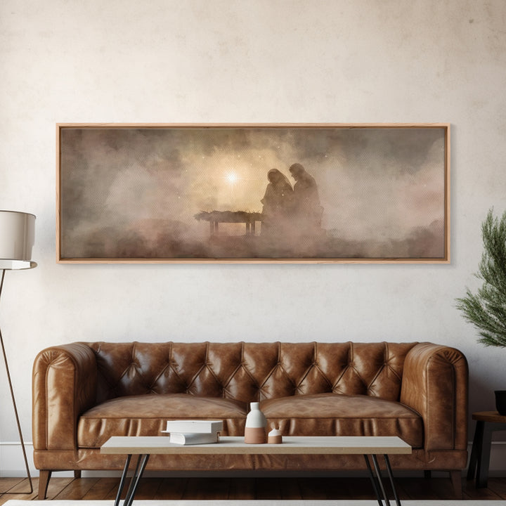 Holy Night Wonder | Framed Canvas Print | Panoramic Wall Art | Christian Wall Art | Christian Art Canvas | Christmas Art | Christian Christ