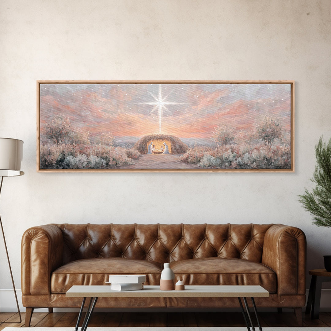 The Guiding Star – Framed Canvas Print – Christian Wall Art – Christian Christmas Art – Panoramic Art – Jesus Painting – Christian Decor