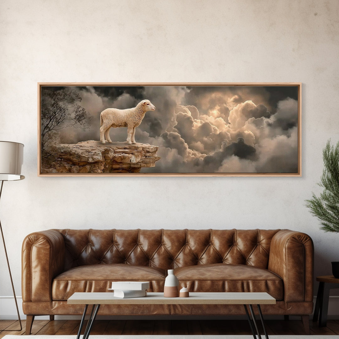Still Waters Lamb | Framed Canvas Print | Christian Wall Art | Christian Art Canvas | Panoramic Art | Christian Painting | Christian Decor