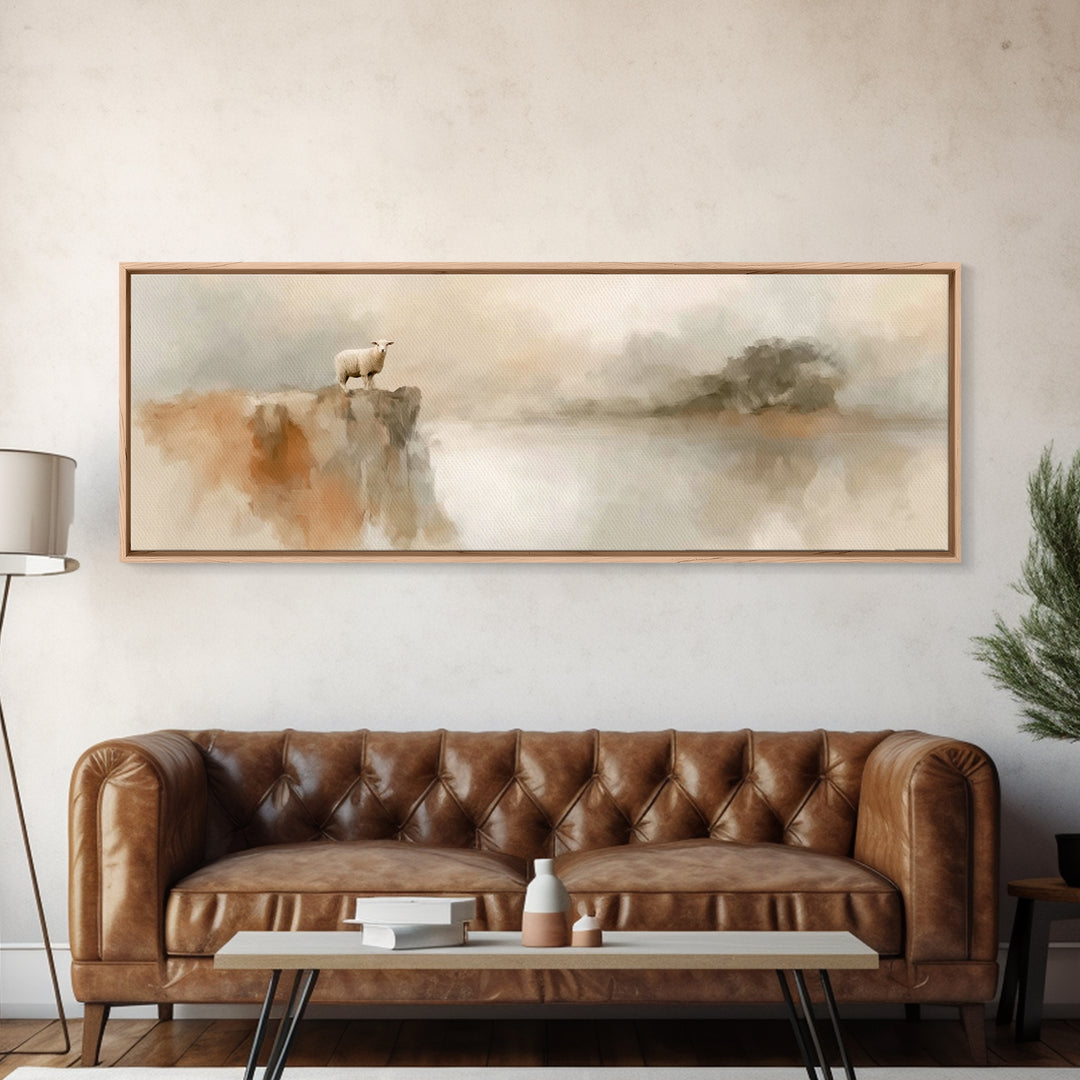 Cliffside Lamb Peace, Framed Canvas Print, Christian Wall Art, Christian Art Canvas, Panoramic Print, Christian Painting, Christian Decor