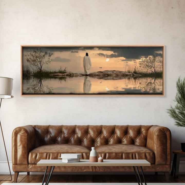 Blessed Morning Light, Framed Canvas Print, Panoramic Print, Christian Art Canvas, Jesus Painting, Subtle Christian Art, Christian Wall Art