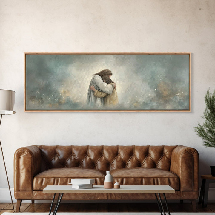 Guiding Mercy – Framed Canvas Print – Christian Wall Art – Jesus Painting – Panoramic Art – Christian Art Canvas – Christian Gift