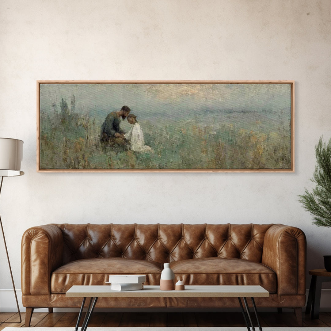 Evening Comfort, Framed Canvas Print, Christian Wall Art, Jesus Painting, Panoramic Frame, Christian Art Canvas, Christian Decor