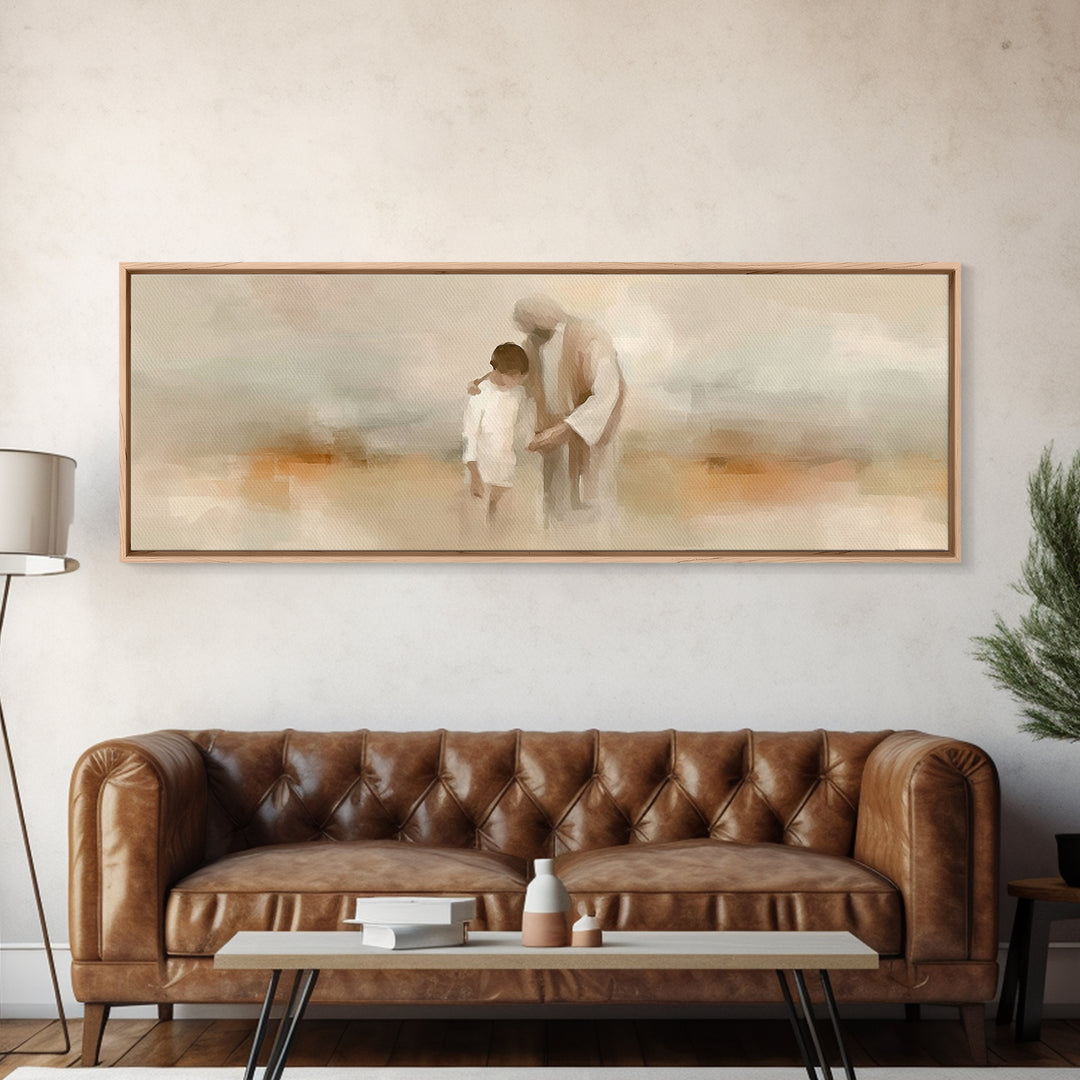 Quiet Devotion | Framed Canvas Print | Christian Art Canvas | Jesus Painting | Panoramic Wall Art | Christian Wall Art | Christian Gift