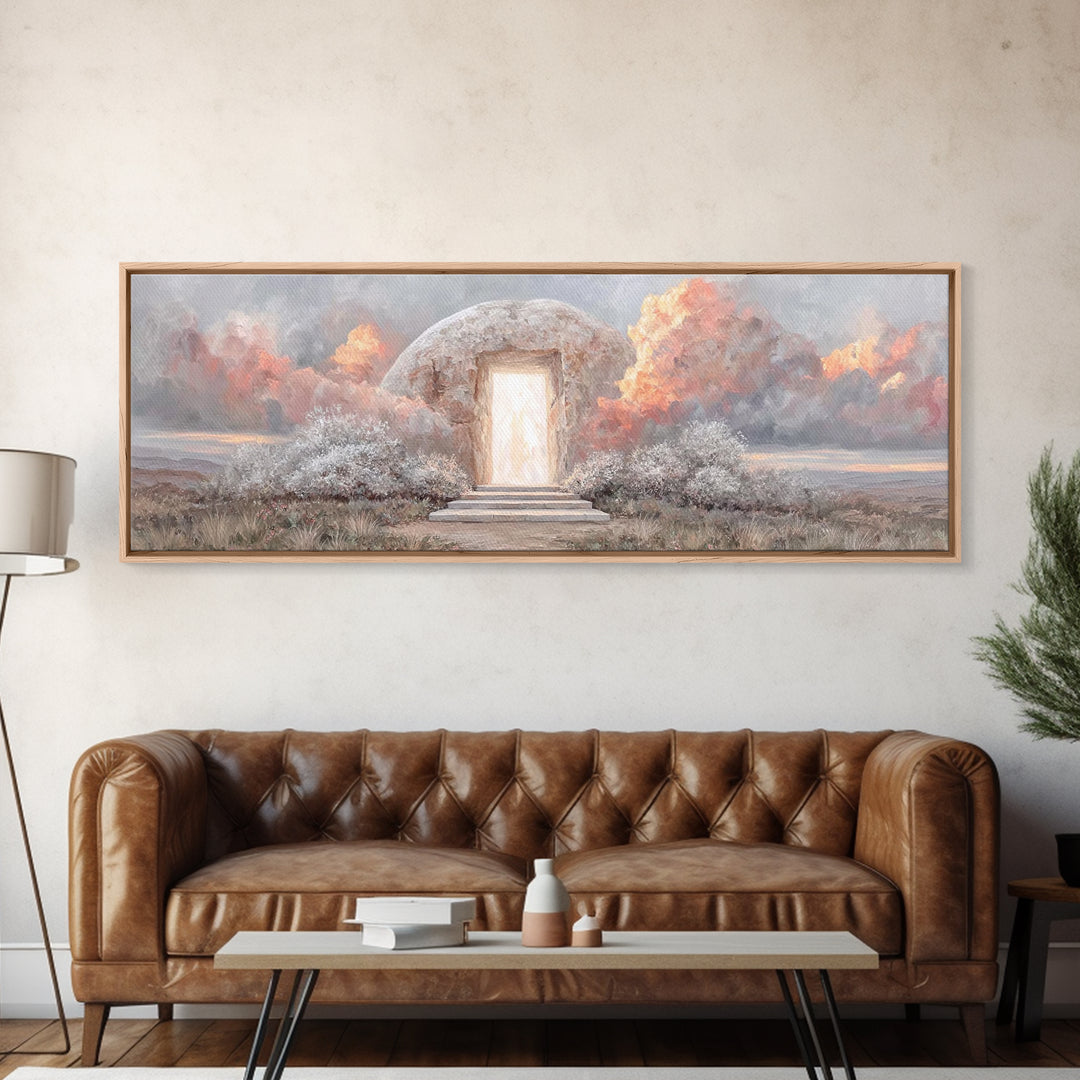 Risen Dawn Light – Framed Canvas Print – Christian Wall Art – Christian Art Canvas – Jesus Painting – Panoramic Art – Christian Christmas A