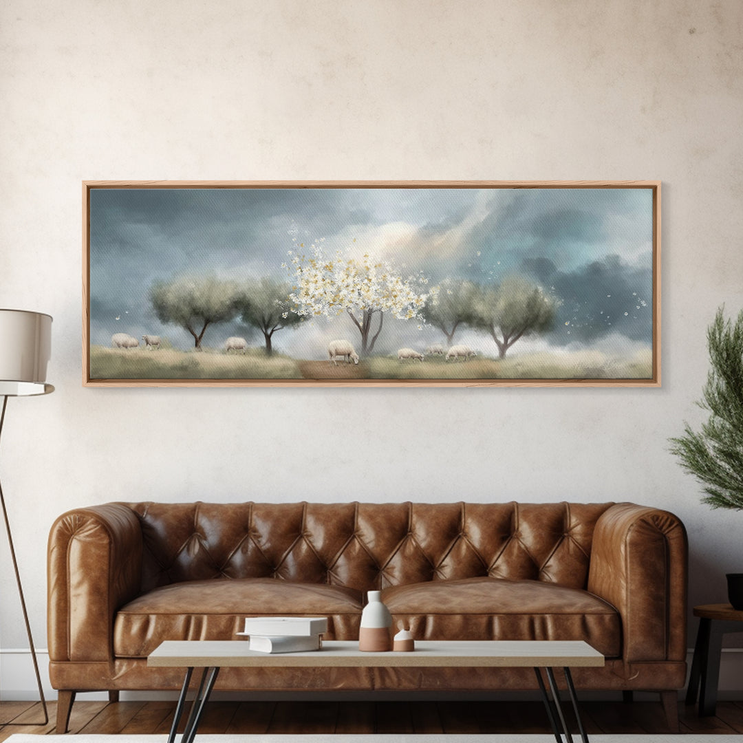 Blossoms Of Grace, Framed Canvas Print, Christian Art Canvas, Christian Christmas Art, Panoramic Wall Art, Christian Painting, Christmas Ar