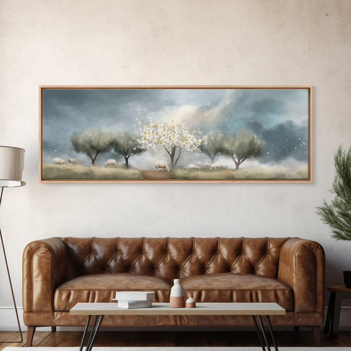 Blossoms Of Grace, Framed Canvas Print, Christian Art Canvas, Christian Christmas Art, Panoramic Wall Art, Christian Painting, Christmas Ar