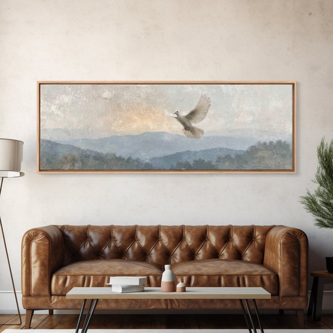 Spirit On The Mountain, Framed Canvas Print, Panoramic Wall Art, Christian Art Canvas, Christian Painting, Unique Christian Art, Christian