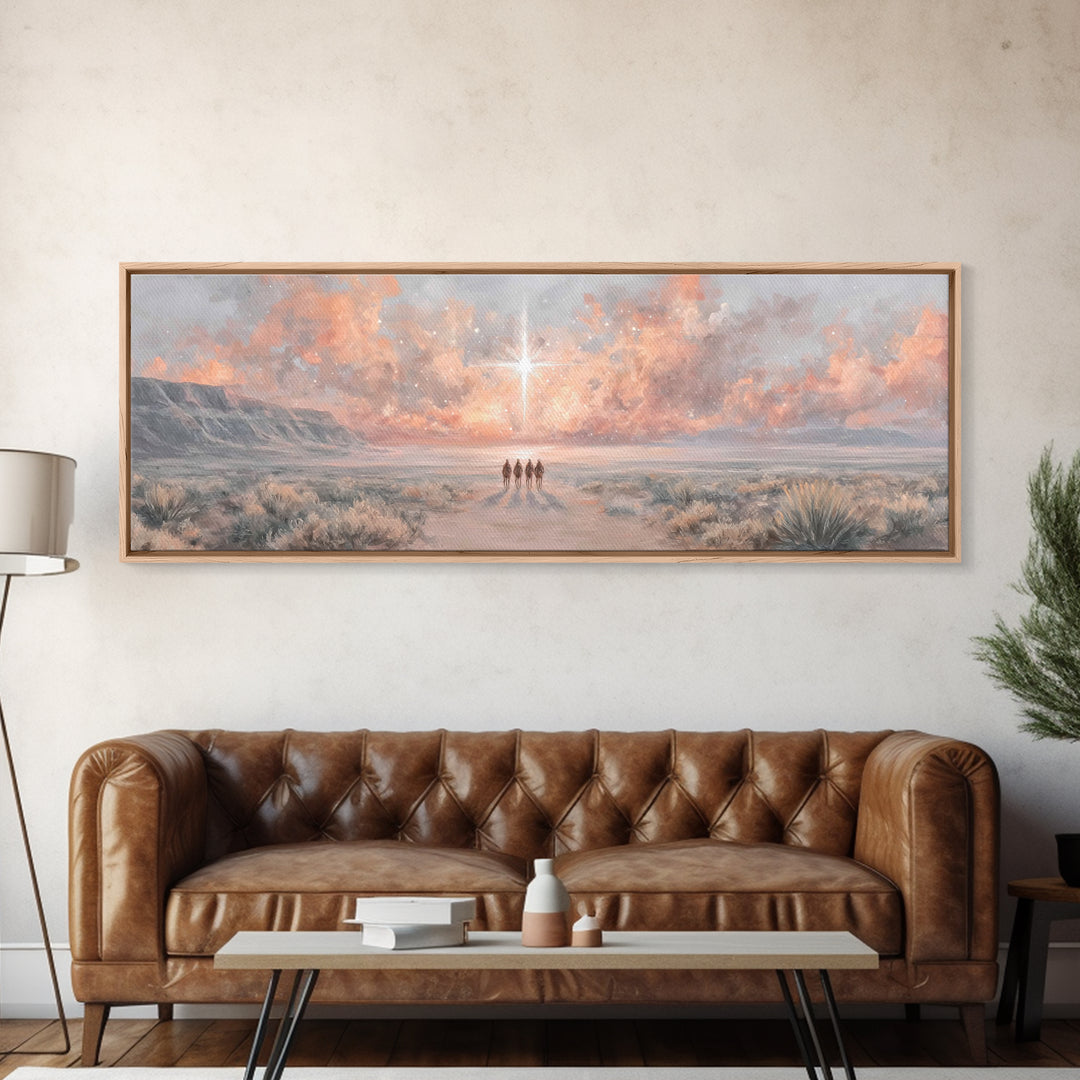 The Guiding Star – Framed Canvas Print – Panoramic Art – Christian Wall Art – Christian Art Canvas – Christmas Art – Jesus Painting