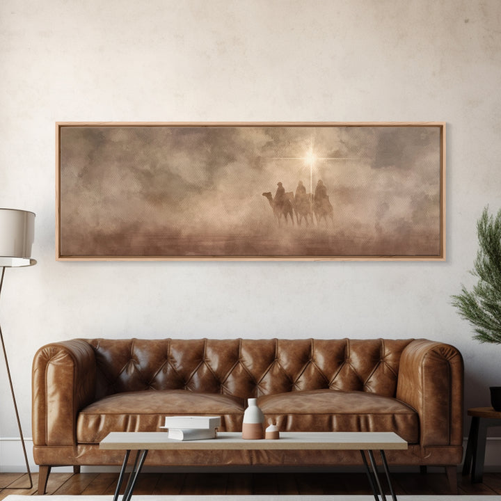Desert Star Journey, Framed Canvas Print, Panoramic Wall Art, Christian Art Canvas, Christmas Art, Modern Christian Art, Jesus Painting