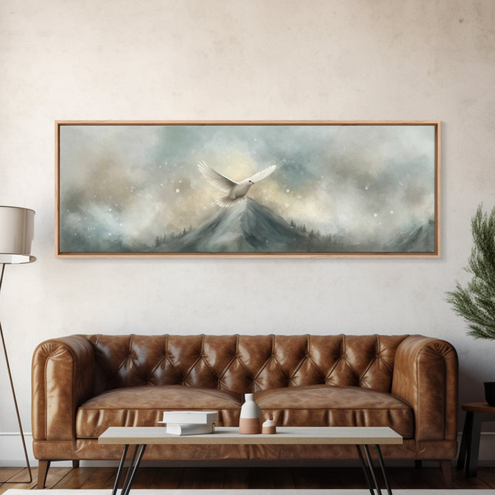 Wings Of Peace, Framed Canvas Print, Christian Wall Art, Christian Art Canvas, Panoramic Art, Christian Painting