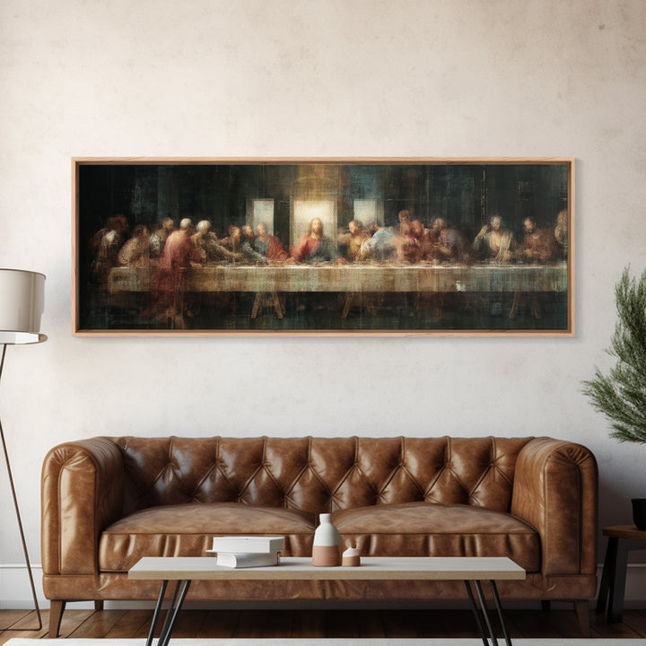 Sacred Supper Glow | Framed Canvas Print | Christian Wall Art | Christian Art Canvas | Panoramic Frame | Christian Painting