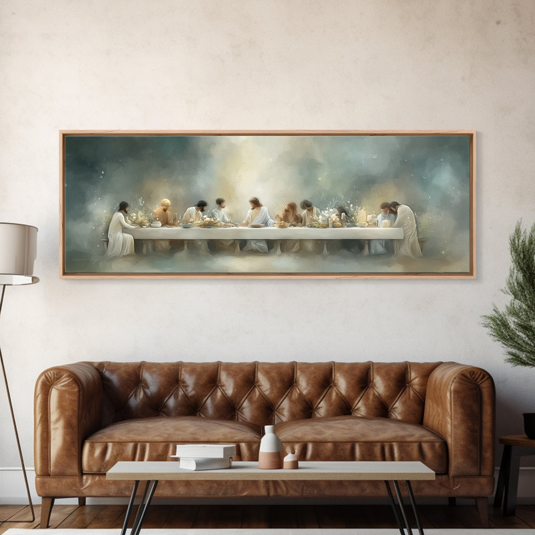 Grace At The Table – Framed Canvas Print – Christian Wall Art – Christian Art Canvas – Panoramic Painting – Christian Gift Ideas