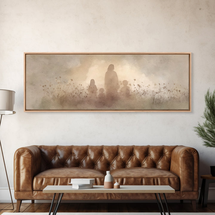 Shadows Of Hope | Framed Canvas Print | Christian Wall Art | Christian Art Print | Panoramic Painting | Jesus Canvas Art | Christian Christ