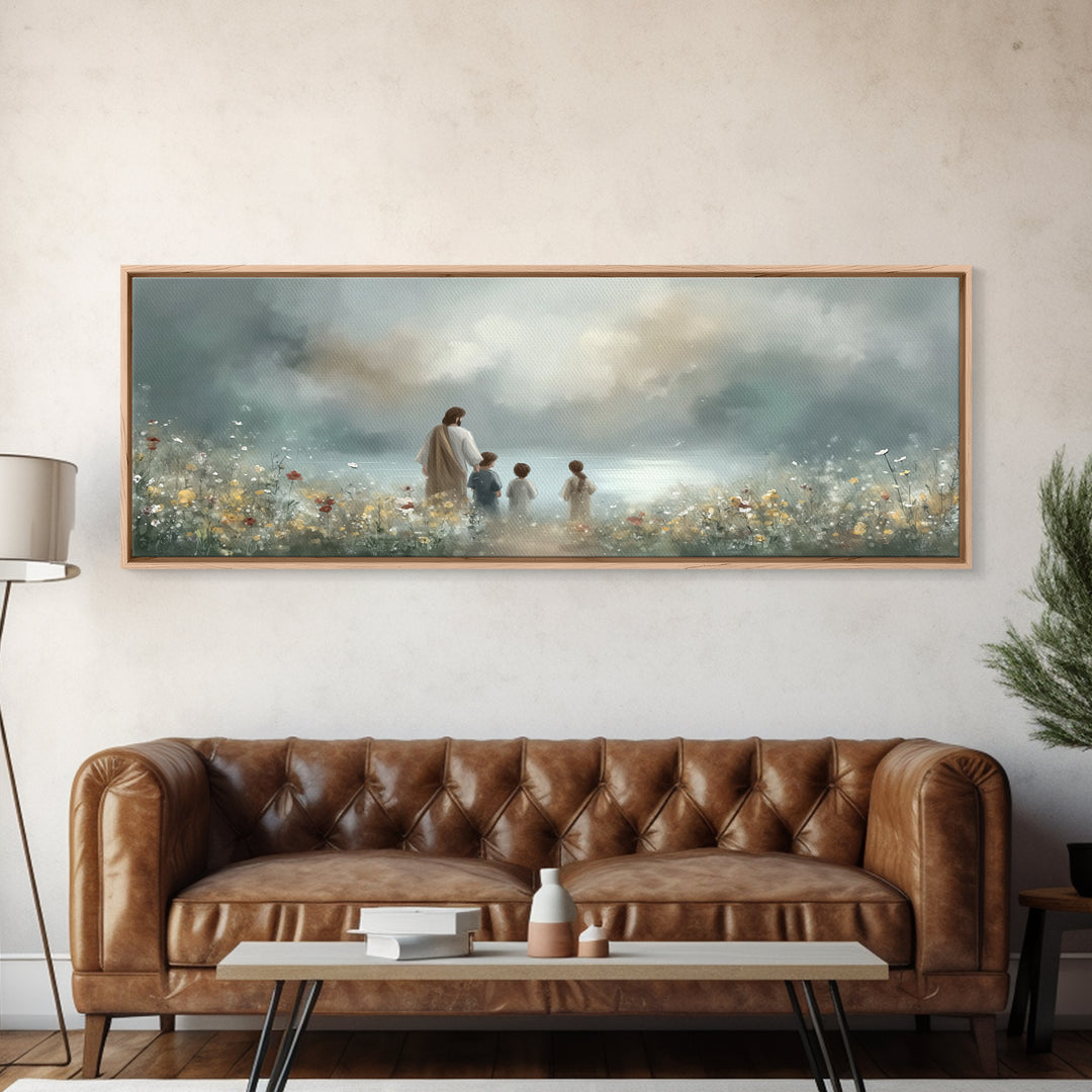 Calm Morning Grace , Framed Canvas Print, Christian Wall Art, Jesus Painting, Panoramic Art, Christian Art Canvas, Christian Christmas Art,
