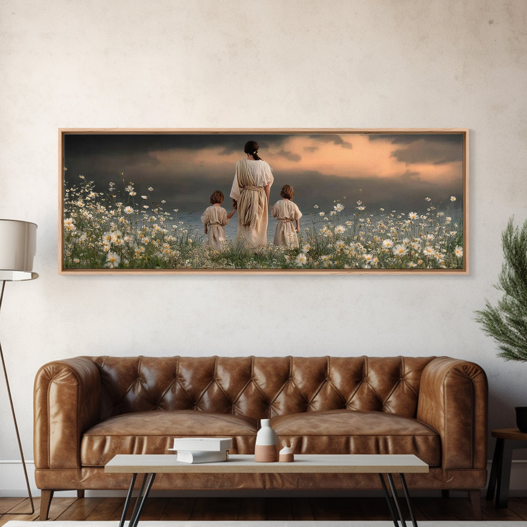 Evening Shepherd , Framed Canvas Print, Christian Art Canvas, Jesus Painting, Christian Wall Art, Panoramic Painting, Christian Decor, Chri