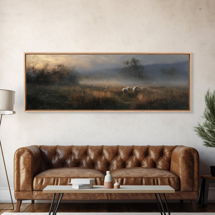 Dawn Of Shepherds , Framed Canvas Print, Panoramic Wall Art, Christian Art Canvas, Moody Christian Art, Christian Christmas Art, Christian