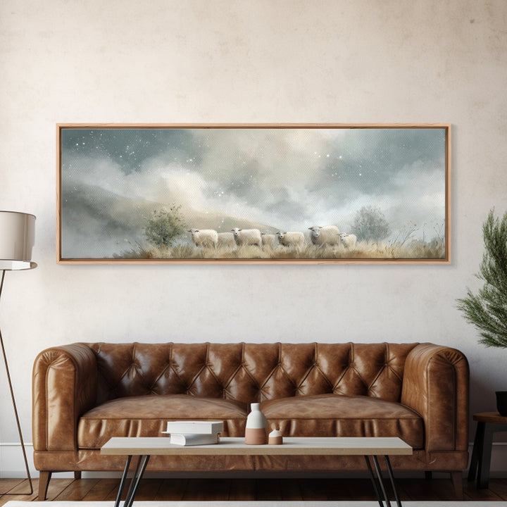 Heavenly Flock , Framed Canvas Print, Panoramic Art, Christian Wall Art, Christian Art Canvas, Christian Christmas Art, Subtle Christian Ar