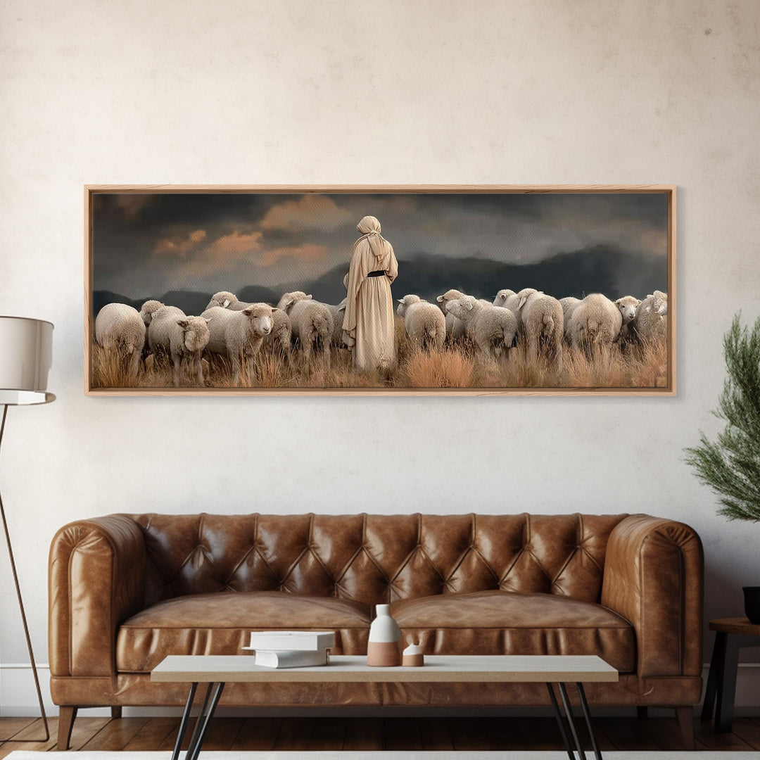 Evening Flock Grace – Framed Canvas Print – Panoramic Art – Christian Wall Art – Christian Art Canvas – Subtle Christian Art – Christmas Ar