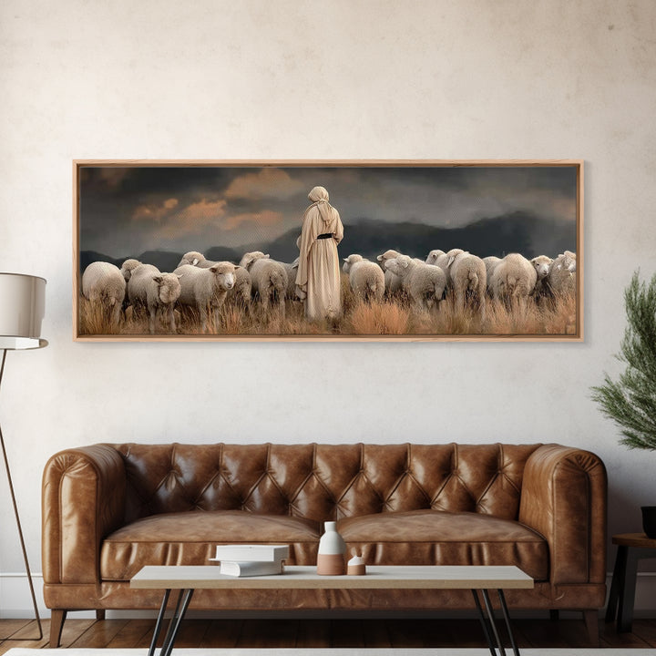 Evening Flock Grace – Framed Canvas Print – Panoramic Art – Christian Wall Art – Christian Art Canvas – Subtle Christian Art – Christmas Ar