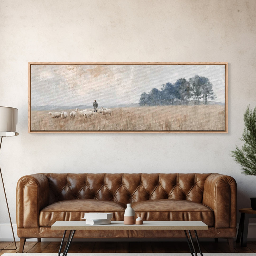 Shepherd’s Field , Framed Canvas Print, Panoramic Painting, Christian Wall Art, Christian Art Canvas, Christian Decor, Christian Christmas
