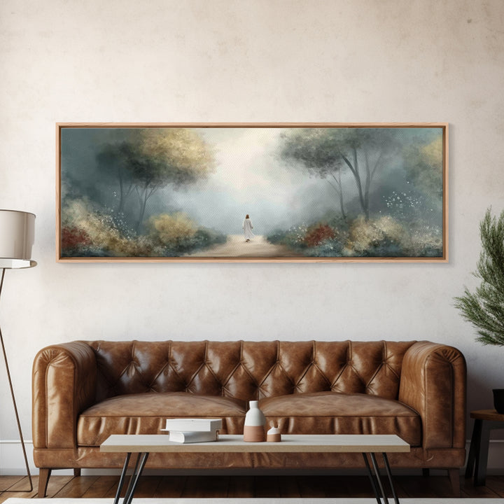 Sacred Path Wanderer | Framed Canvas Print | Panoramic Wall Art | Christian Art Canvas | Jesus Painting | Christian Wall Art | Christian Ar