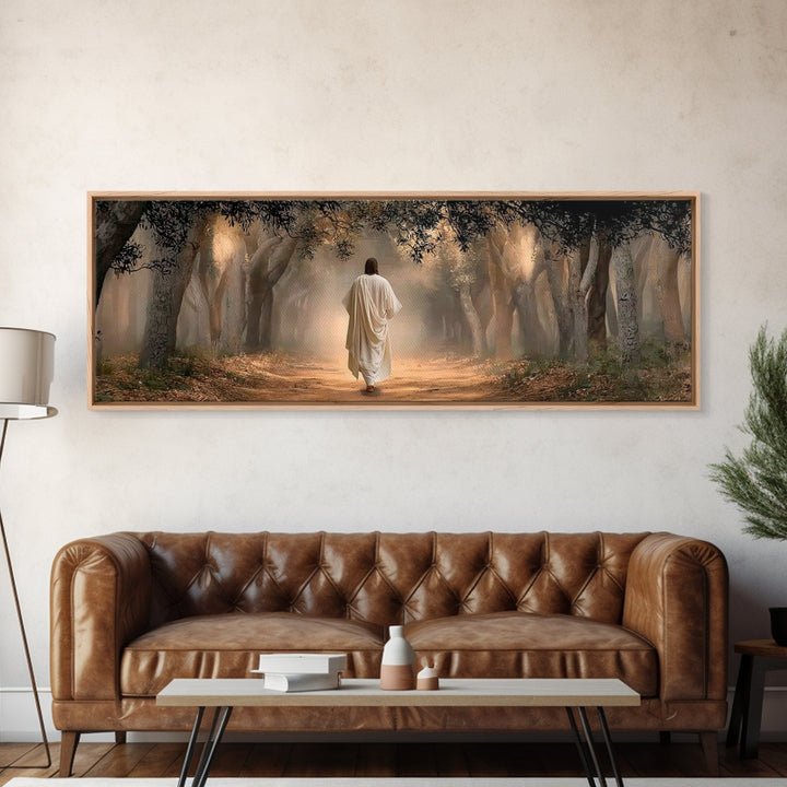 Holy Woodland Journey, Framed Canvas Print, Panoramic Art, Christian Wall Art, Jesus Painting, Christian Art Canvas, Christian Christmas Ar