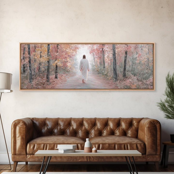 Radiant Grove Walk - Framed Canvas Print - Panoramic Wall Art - Christian Art Canvas - Christian Wall Art - Jesus Painting - Christian Deco