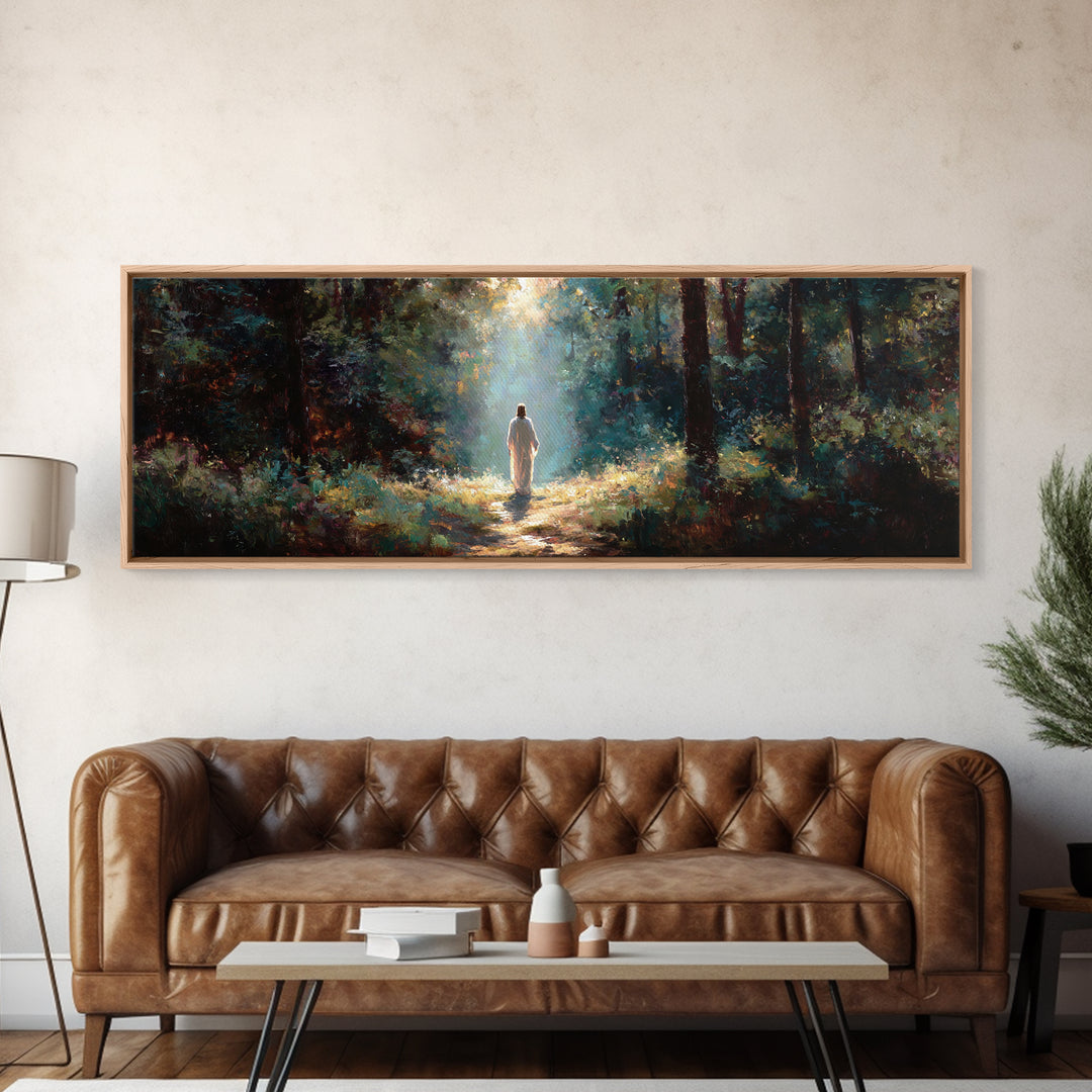 Light of the Forest | Framed Canvas Print | Panoramic Painting | Christian Wall Art | Christian Canvas | Jesus Painting | Christian Art Pri