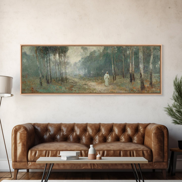 Quiet Woodland Savior, Framed Canvas Print, Panoramic Wall Art, Christian Art Canvas, Christian Wall Art, Jesus Painting, Christian Christm