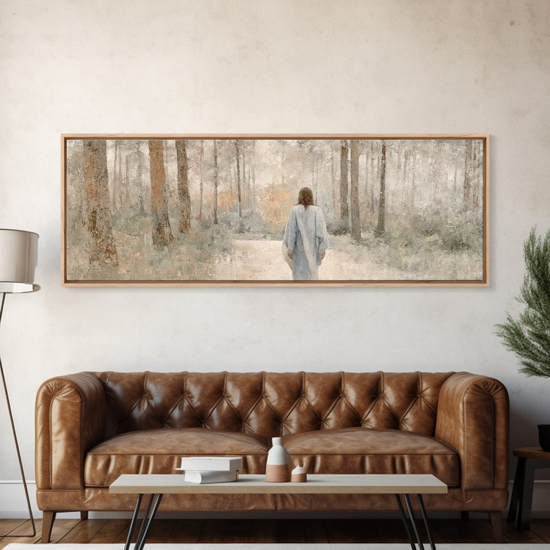 Soft Winter Walk - Framed Canvas Print - Panoramic Art - Christian Art Canvas - Christian Wall Art - Jesus Painting - Subtle Christian Art