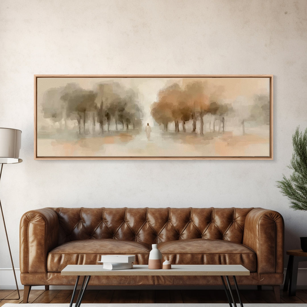 Autumn Grace Journey, Framed Canvas Print, Panoramic Frame, Christian Wall Art, Jesus Painting, Christian Art Canvas, Christian Gift Ideas
