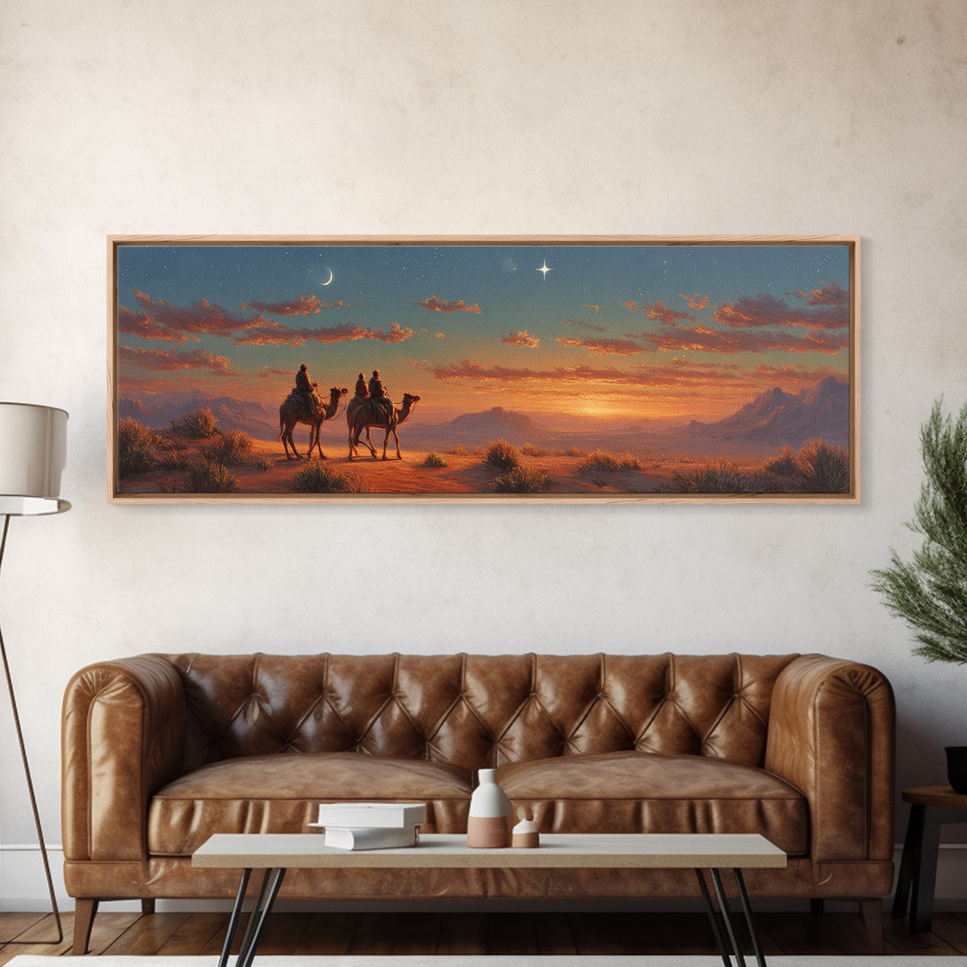 Silent Travelers, Framed Canvas Print, Christian Art Canvas, Panoramic Print, Jesus Painting, Christian Wall Art