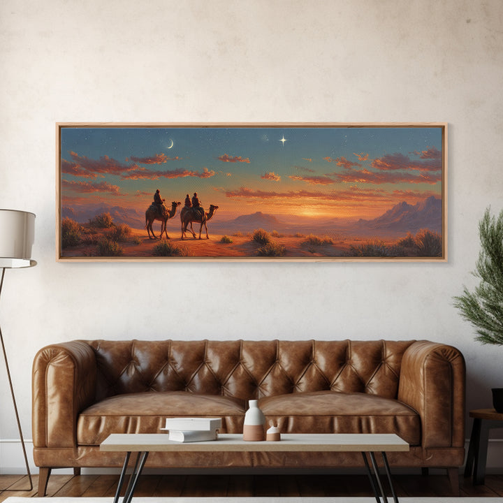 Silent Travelers, Framed Canvas Print, Christian Art Canvas, Panoramic Print, Jesus Painting, Christian Wall Art