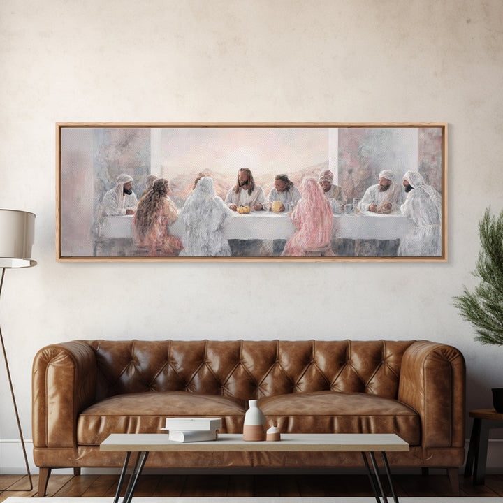 Table Of Eternal Grace, Framed Canvas Print, Panoramic Art, Christian Wall Art, Jesus Painting, Christian Art Canvas, Christian Christmas A
