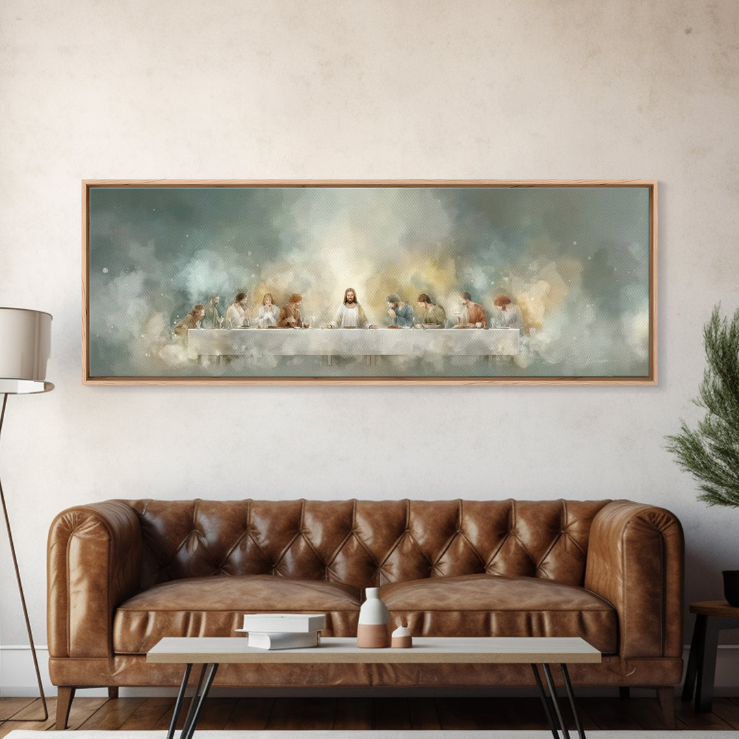 Celestial Last Supper, Framed Canvas Print, Panoramic Art, Christian Wall Art, Jesus Painting, Christian Christmas Art, Christian Art Canva