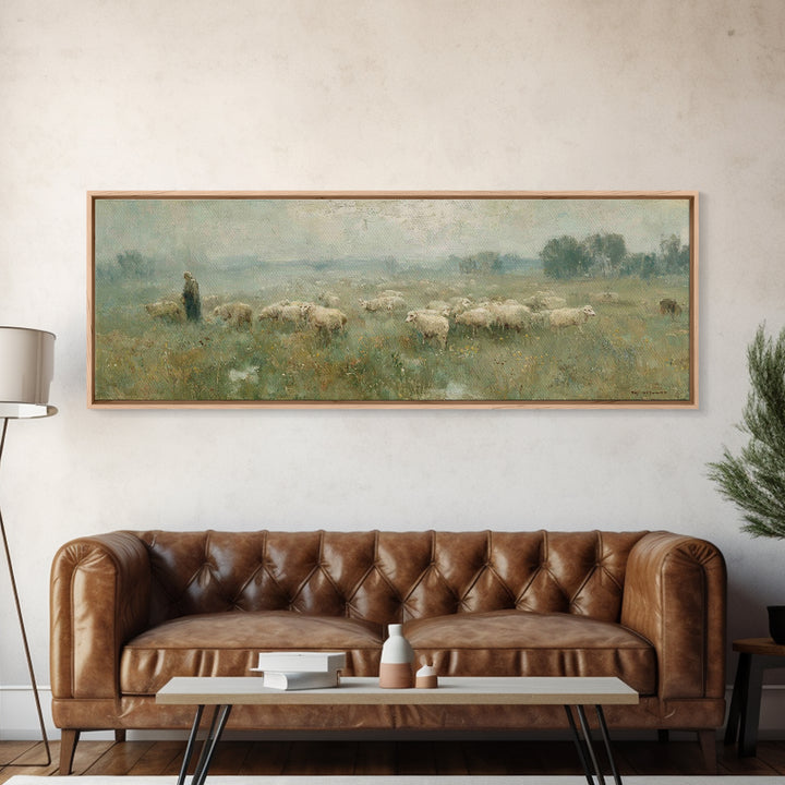 Shepherd In Mist | Framed Canvas Print | Panoramic Wall Art | Christian Art Canvas | Jesus Painting | Christian Gift | Modern Christian Art