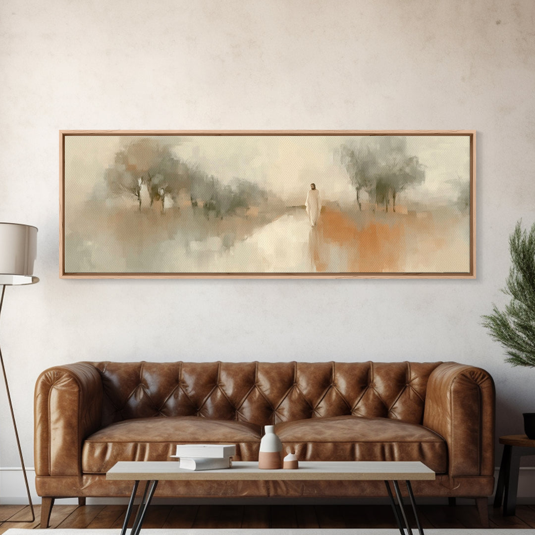 Dawnlit Journey | Framed Canvas Print | Panoramic Painting | Christian Wall Art | Jesus Painting | Christian Art Canvas | Christian Gift