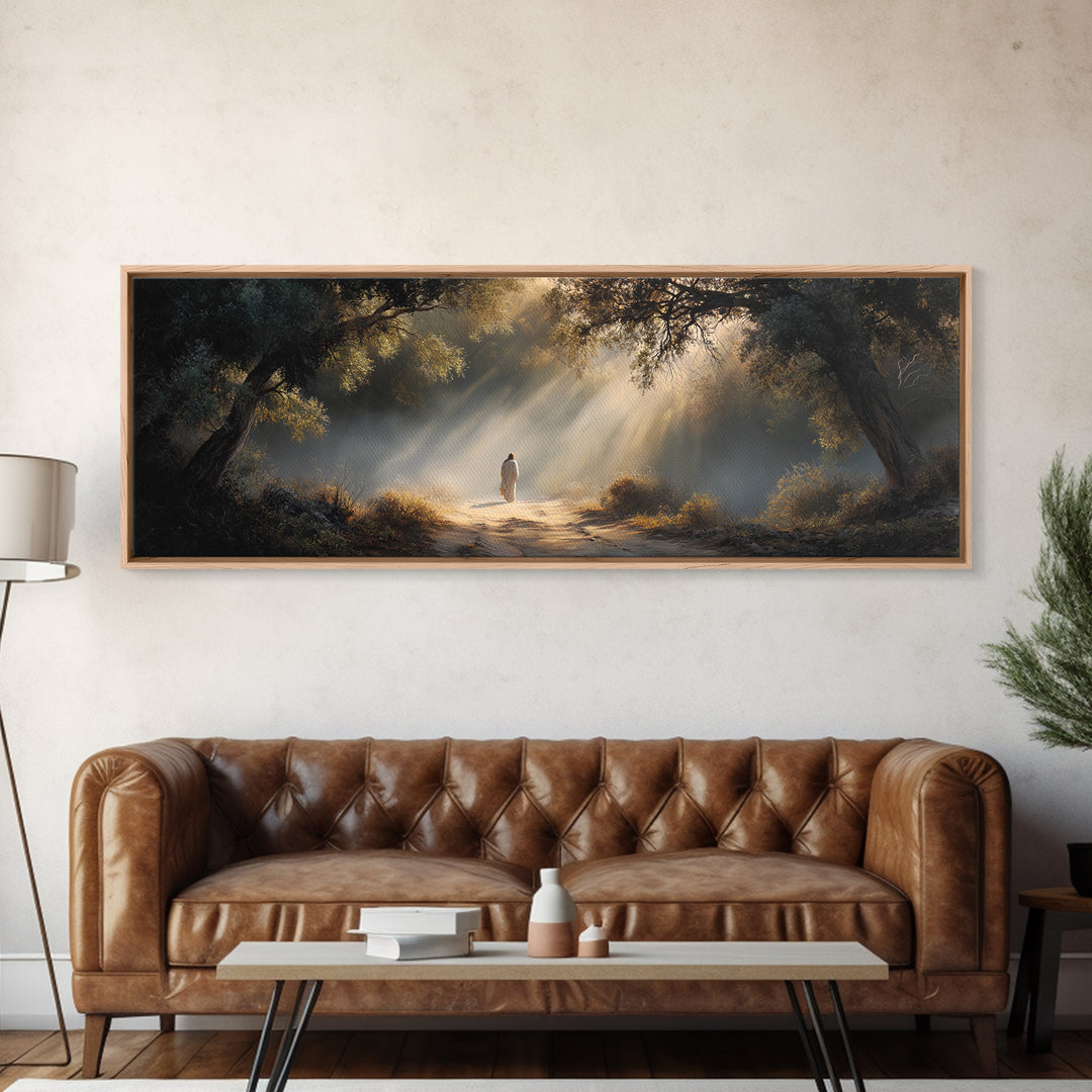 The Wandering Light – Framed Canvas Print – Christian Wall Art – Jesus Painting – Panoramic Art – Christian Christmas Art – Christian Decor